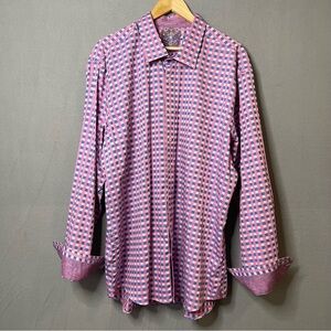 Scully XXL Pink Blue Check Button Shirt Contrast Cuff Cotton